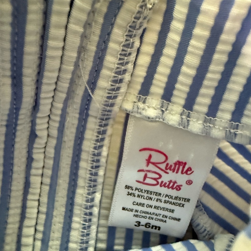 Ruffle Butts Blue and White Rashguard with Ruffle Trim - Picture 3 of 3